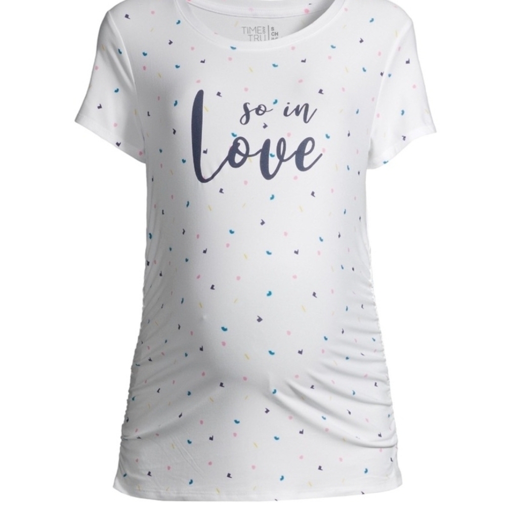 Time and Tru NWT White Short Sleeve Maternity Tee with Colorful Accents 949